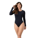 Salome TD03L5 Long Sleeve Bodysuit | Thong Cut Microfiber Top for Women